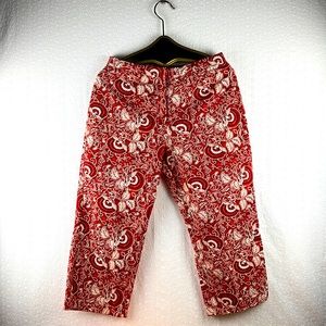 Vintage Women’s Stretch Capris Size 12 Red Floral… - image 1